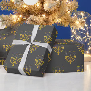 Menorah Hanukkah Blue Candles Drawing Holiday  Wrapping Paper