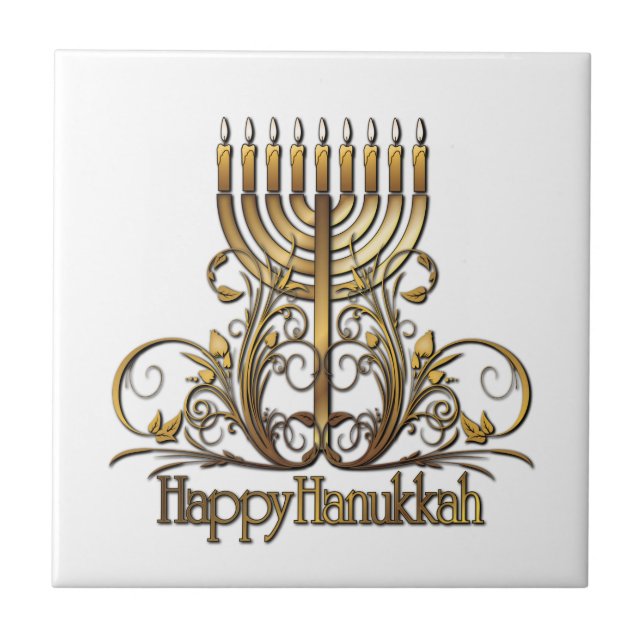 Menorah Hanukkah Greeting Tile (Front)