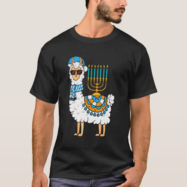 Menorah Hanukkah Llama Cute Alpaca Chanukah T-Shirt (Front)