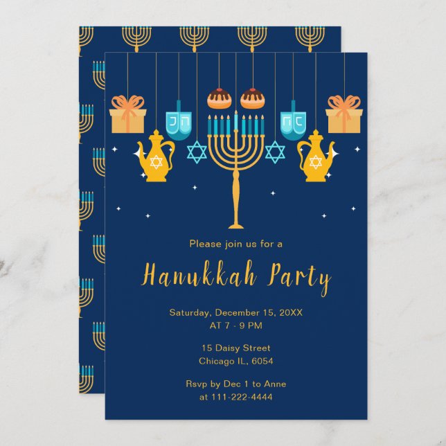 Menorah Hanukkah Party Invitation (Front/Back)