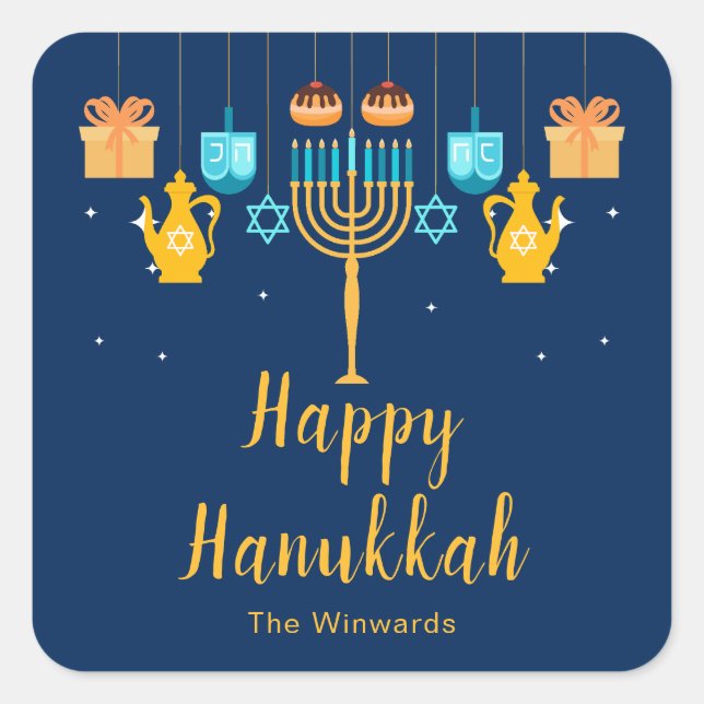Menorah Hanukkah Party Sticker (Front)