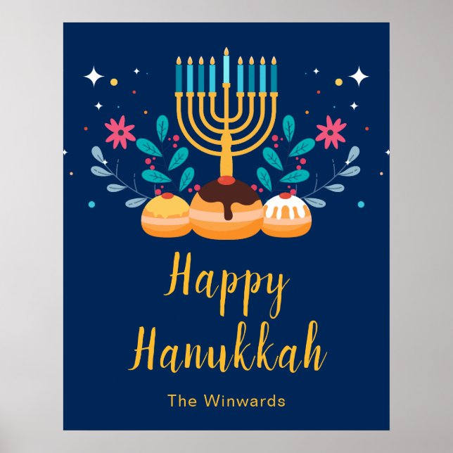 Menorah Hanukkah Party Welcome Poster (Front)