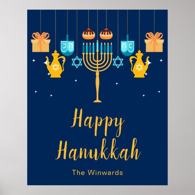 Menorah Hanukkah Party Welcome Poster (Front)