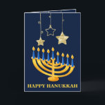 Menorah Happy  Hanukkah  Holiday Card<br><div class="desc">Menorah Happy Hanukkah Holiday Card features gold stars & Hanukkah candles.The inside of the card has a personal message template.Please click on personalise button to customise it with your own text.</div>