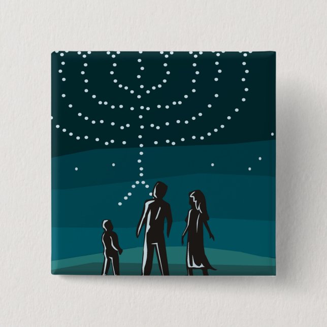 Menorah in the Stars 15 Cm Square Badge (Front)