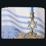 Menorah iPad Air Cover<br><div class="desc">Menorah in front of a blue and white tallit. Add your text to the background. © and ® Bigstock® - All Rights Reserved.</div>