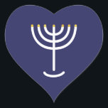 Menorah Navy Gold Graphic Heart Sticker<br><div class="desc">Hebrew Menorah Sticker. Navy,  White,  Gold. Transferable and customisable. Menorah Navy Gold Graphic Heart Sticker.</div>