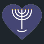 Menorah Navy Gold Graphic Heart Sticker<br><div class="desc">Hebrew Menorah Sticker. Navy,  White,  Gold. Transferable and customisable. Menorah Navy Gold Graphic Heart Sticker.</div>