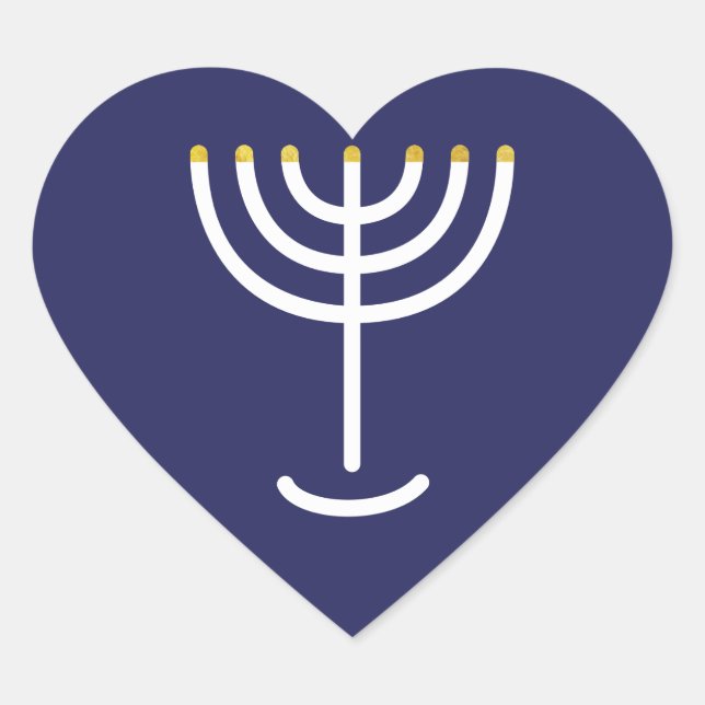 Menorah Navy Gold Graphic Heart Sticker (Front)