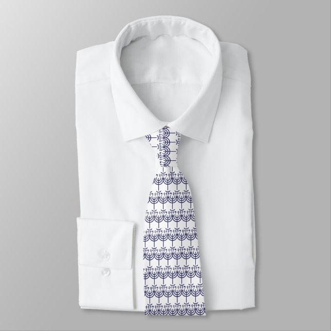 Menorah Navy Tie (Tied)