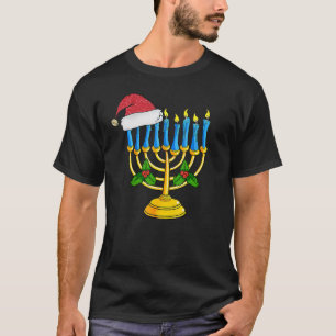 Menorah Santa Hat Chanukah Hanukkah Jewish Christm T-Shirt
