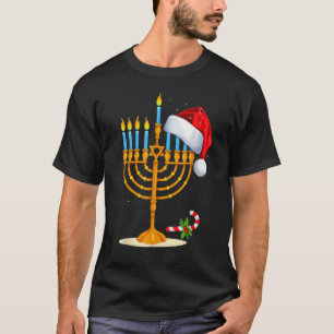 Menorah Santa Hat Chanukah Hanukkah Jewish Christm T-Shirt