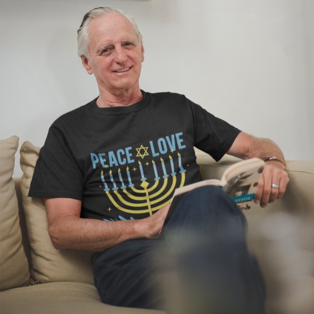 Menorah Star of David Blue Yellow Black Hanukkah T-Shirt (Creator Uploaded)