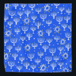 Menorah Star of David Hanukkah Pattern Blue White Bandana<br><div class="desc">Enjoy this whimsical pattern on this colourful bandanna.
 
 You can always add your own text. Let me know if you'd like something custom made. 
 
 If you buy it,  thank you! Be sure to share a pic on Instagram of it in action and tag me @shoshannahscribbles :)</div>