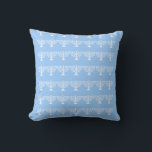, MENORAH & STARS  baby BLUE & WHITE GREY pillow<br><div class="desc">baby BLUE & WHITE pillow  MENORAH pillow STAR OF DAVID TRIM by designer Sandy Closs ~ SandyCloss~</div>