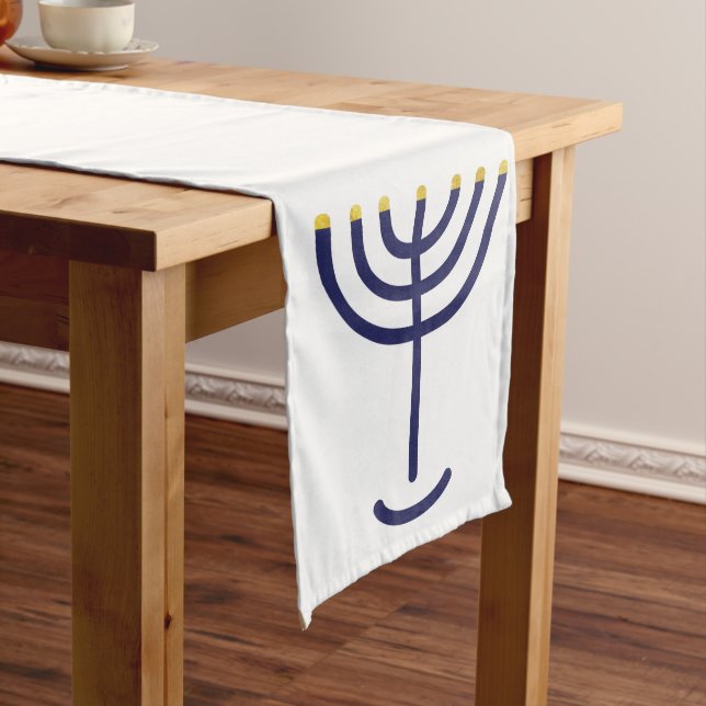 Menorah Table Runner White-Navy (In Situ)