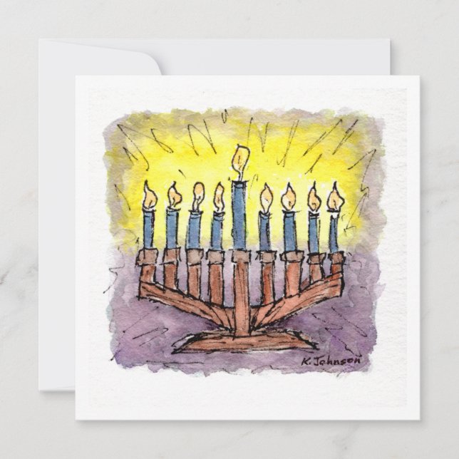 Menorah Watercolor Hanukkah Card (Front)