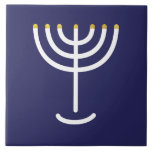 Menorah White Gold Navy Tile<br><div class="desc">Menorah white gold blue tile. Personalise by adding your own name. To make this your own design 'Click to Customise Further" … or 'Transfer this design' to print the same design onto a different product. Where does the Menorah come from? It comes from the Bible, in the book of Exodus,...</div>