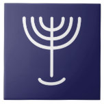 Menorah White Navy Tile<br><div class="desc">Menorah white tile. Personalise by adding your own name. To make this your own design 'Click to Customise Further" … or 'Transfer this design' to print the same design onto a different product. Where does the Menorah come from? It comes from the Bible, in the book of Exodus, chapter 25...</div>