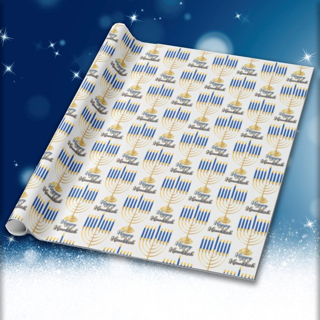 Menorah with Lights Happy Hanukkah Wrapping Paper (Creator Uploaded)