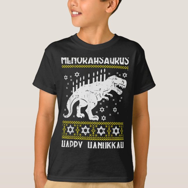 Menorahsaurus Happy Hanukkah Dino Chanukah Toddler T-Shirt (Front)