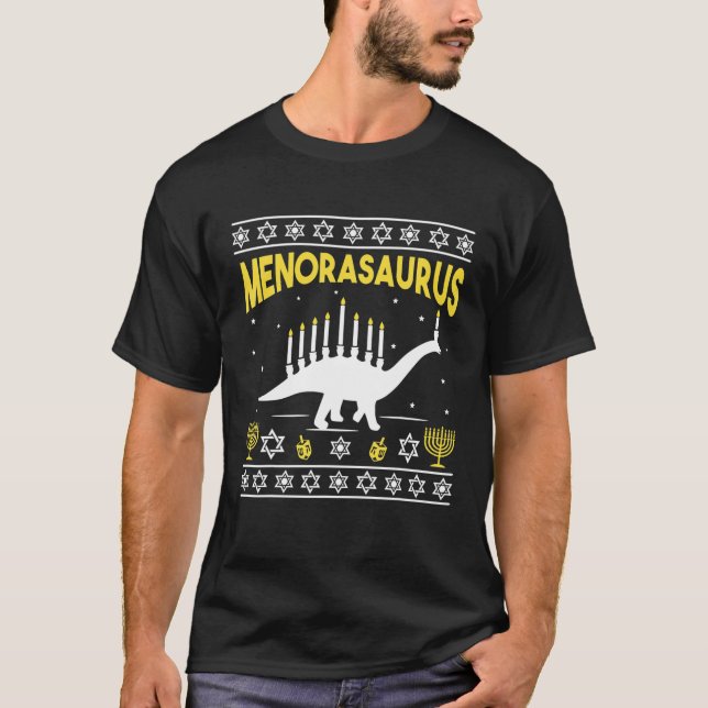 Menorasaurus Hanukkah Dinosaur Gifts T-Shirt (Front)