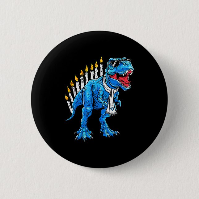 Menorasaurus Hanukkah T Rex Dinosaur Dino Chanukah 6 Cm Round Badge (Front)