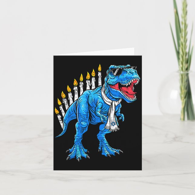 Menorasaurus Hanukkah T Rex Dinosaur Dino Chanukah Card (Front)