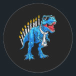 Menorasaurus Hanukkah T Rex Dinosaur Dino Chanukah Classic Round Sticker<br><div class="desc">Menorasaurus Hanukkah T Rex Dinosaur Dino Chanukah Boys Kids</div>