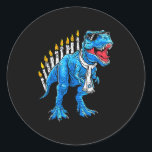 Menorasaurus Hanukkah T Rex Dinosaur Dino Chanukah Classic Round Sticker<br><div class="desc">Menorasaurus Hanukkah T Rex Dinosaur Dino Chanukah Boys Kids</div>