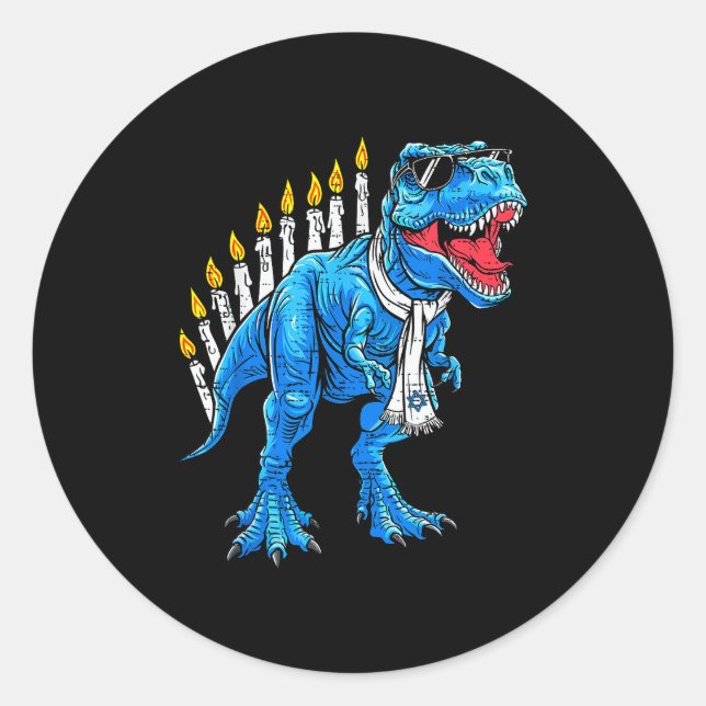 Menorasaurus Hanukkah T Rex Dinosaur Dino Chanukah Classic Round Sticker (Front)