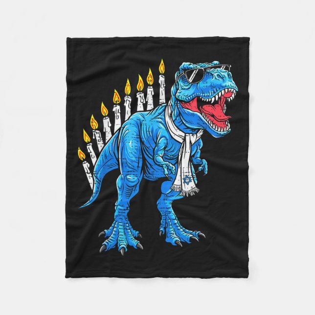 Menorasaurus Hanukkah T Rex Dinosaur Dino Chanukah Fleece Blanket (Front)