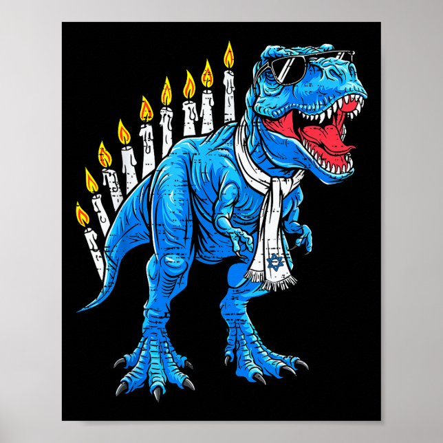 Menorasaurus Hanukkah T Rex Dinosaur Dino Chanukah Poster (Front)