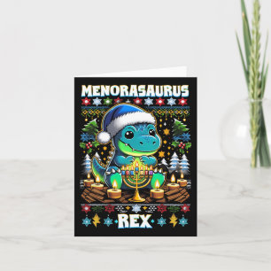Menorasaurus Rex Dino Trex Ugly Christmas Sweater Card