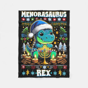 Menorasaurus Rex Dino Trex Ugly Christmas Sweater  Fleece Blanket