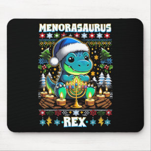 Menorasaurus Rex Dino Trex Ugly Christmas Sweater  Mouse Mat