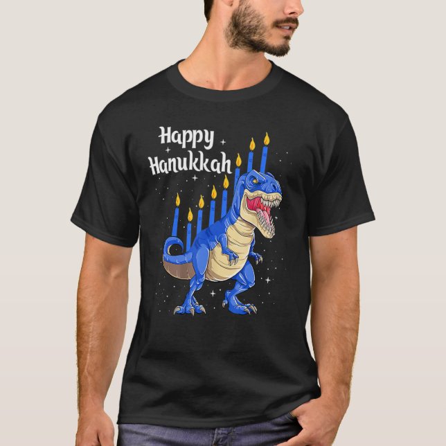 Menorasaurus Rex Dinosaur Chanukkah Happy Hanukkah T-Shirt (Front)