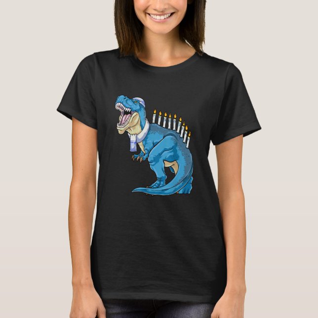 Menorasaurus Rex Dinosaur Happy Hanukkah Pjs Famil T-Shirt (Front)