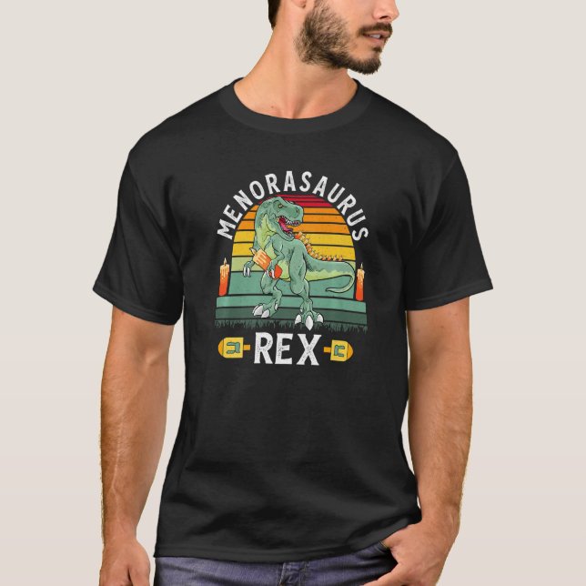 Menorasaurus Rex  Dinosaur Rex Hanukkah Menora Pun T-Shirt (Front)