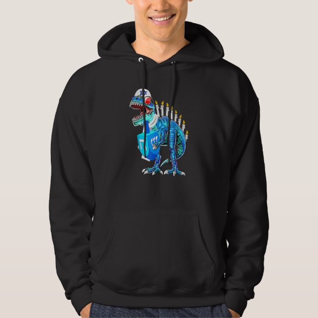 Menorasaurus Rex  Rex Dinosaur Hanukkah Hoodie (Front)