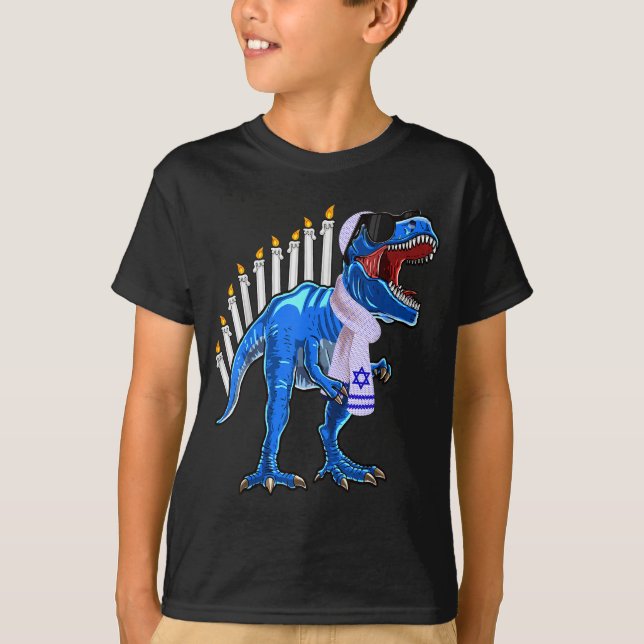 Menorasaurus Rex Shirt T Rex Dinosaur Hanukkah Gif (Front)