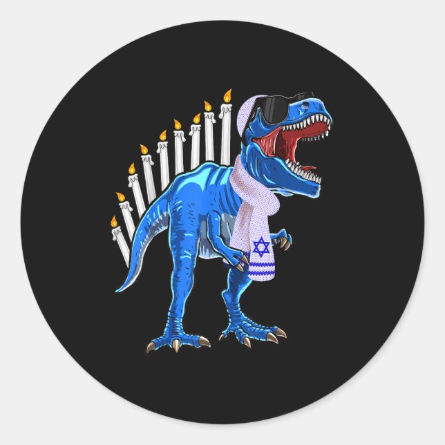 Menorasaurus Rex Shirt T Rex Dinosaur Hanukkah Gif Classic Round Sticker (Front)