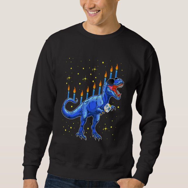 Menorasaurus Rex  T Rex Dinosaur Hanukkah For Boys Sweatshirt (Front)
