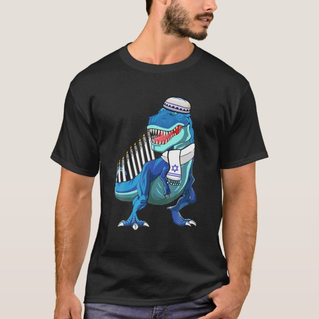 Menorasaurus Rex T - Rex Dinosaur Hanukkah For T-Shirt (Front)
