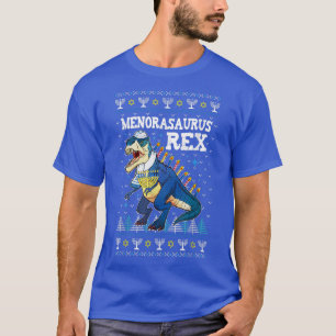 Menorasaurus Rex T Rex Menorah Ugly Hanukkah Chanu T-Shirt