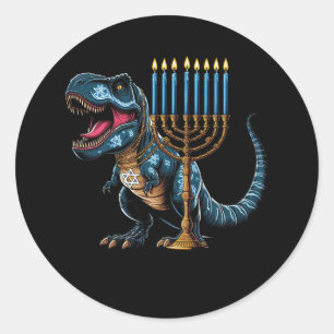 Menorasaurus Rex Trex Dinosaur Hanukkah Menorah Je Classic Round Sticker