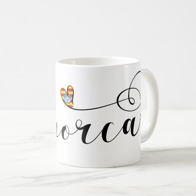 Menorca Flag Heart, Balearic Islands Coffee Mug (Front Right)