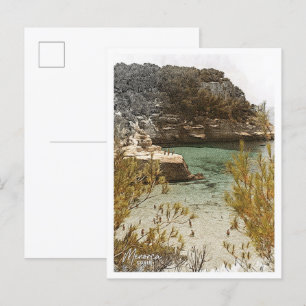 Menorca Spain Colour Pencil City Landscape Postcard
