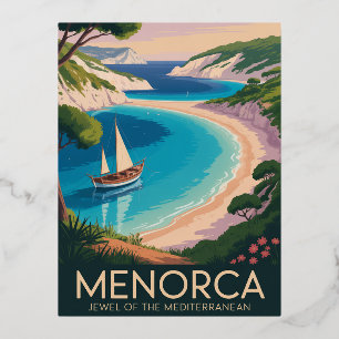 Menorca Spain Foil Holiday Postcard
