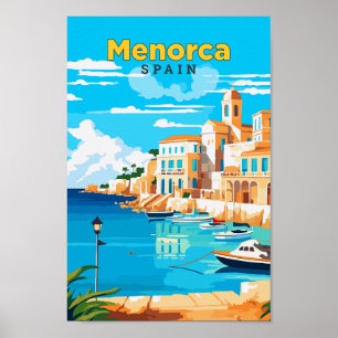 Menorca Spain Travel Art Vintage Illustration Poster
